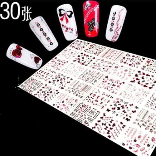 30 sheets Nail Art Sticker Self-adhesive Nail Decal Floral Design 30 Sheets 3D Slef-Adhesive Nail Art Stickers Decoration