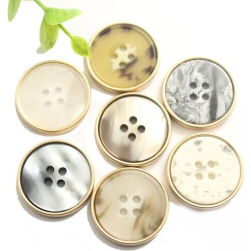 50 PCS High-End Suit Trench Coat Buttons Four-Holes Metal Thin Edge Inlaid Resin Flat Buttons Multi-Color Specifications 15-28MM