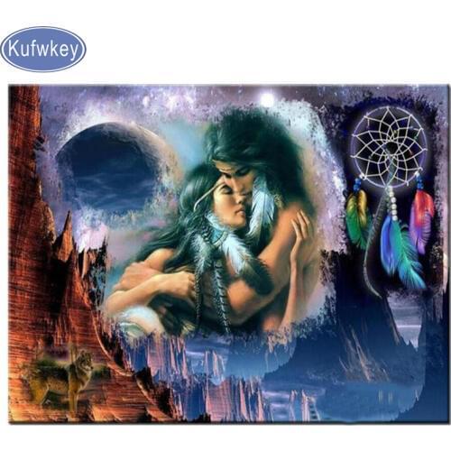 Diamond mazayka,Cross Stitch,square resin Diamond Painting"Indian couples "3d Embroidery,Mosaic,diamond,skull feather,love gift