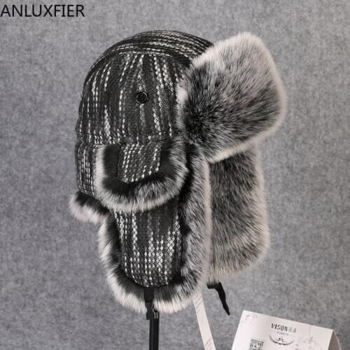 B-8433 Adult Bomber Hat Rex Rabbit Fur Trapper Hats Thick Warm Winter Snow Caps Russian Mens Fur Hat Ear Flap Caps Warm Hat