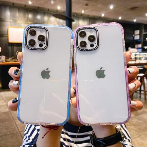 Transparent Acrylic Shockproof Phone Case For iPhone 11 12 Pro Max 12 Mini 7 8 Plus XR X XS Max Fashion Soft TPU Back Cover