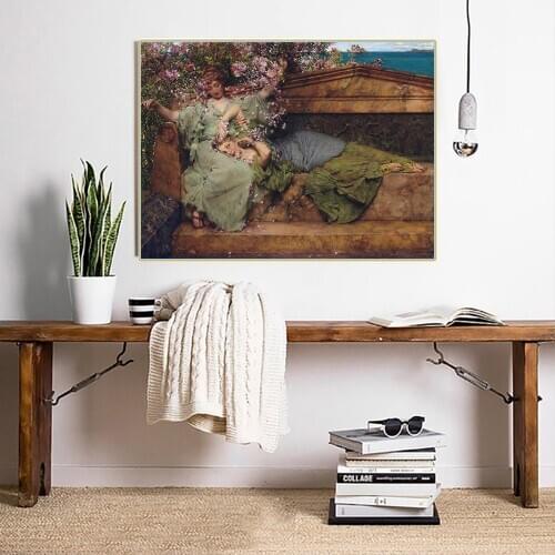 Citon Lawrence Alma-Tadema《In a rose garden》Canvas Oil Painting Art Poster Picture Modern Wall Decor Home Living room Decoration