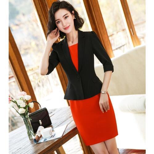 Formal Ladies Dress Suits for Women Business Suits Black Blazer and Jacket Sets Office Uniform Style Half Sleeve