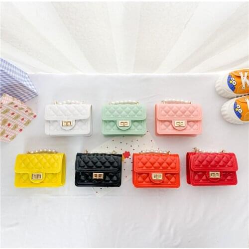 Kids Mini Purse 2021 Cute PVC Transparent Jelly Crossbody Bag Little Girl Small Coin Wallet Baby Party Pearl Hand Bags Tote