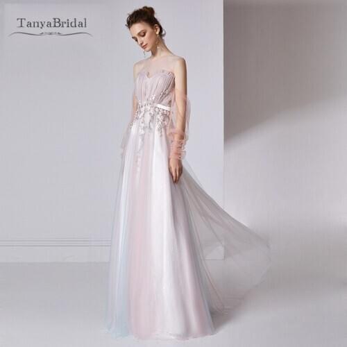 Long Prom Dresses 2020 Strapless Tulle Handmade Flowers Pleated Party Maxys Long Prom Gown Evening Dresses Robe De Soiree