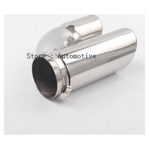 60mm 1 TO 2 Double Outlet Tailpipes Chrome Car Exhaust Muffler Pipe Tip End For Skoda Octavia Volkswagen Lavida Rear Tail Throat