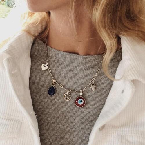 GULCE DERELI, 5 (FIVE) CHARM NECKLACE, CHARM COCKTAIL NECKLACE, CHAIN NECKLACE, GIFT BOX, GOLD/SILVER PLATED