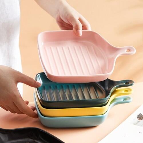 Nordic ceramic baking plate with handle oven baking rice baking plate