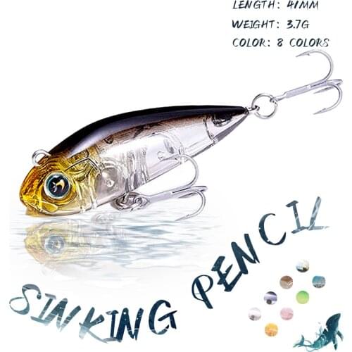 KoKossi 41MM/3.7G New Sinking Pencil Fishing Lures Saltwater Hard Artificial Bait Treble Hook Minnow Seawater Fishing Bait Tools