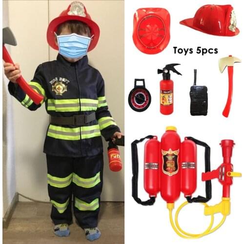 Boys Firefighter Cosplay Carnival Party Halloween School Performance Uniform Costume Jobs Role-play Fireman Fancy Toys Sam Set