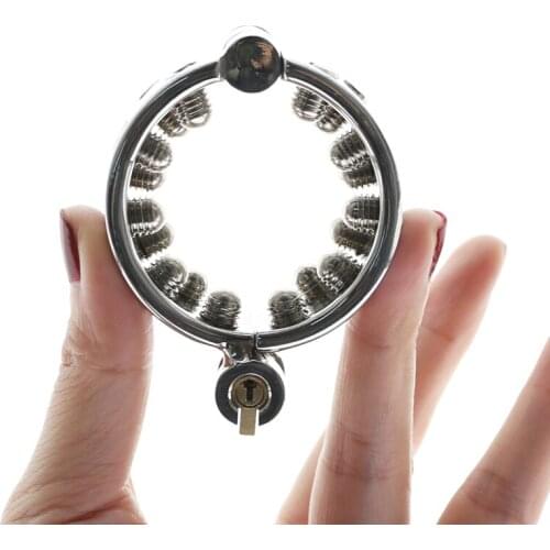 Lockable Metal KALIS TEETH ROUND 2 ROWS Penis Ring Scrotum Pendant Male Chastity Device BDSM Spiked Cock Rings Cage For Male