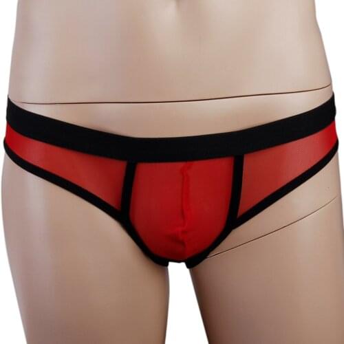 Men Underwear C-String Lingerie Underpants Mesh G-String Briefs Red Lingerie Briefs