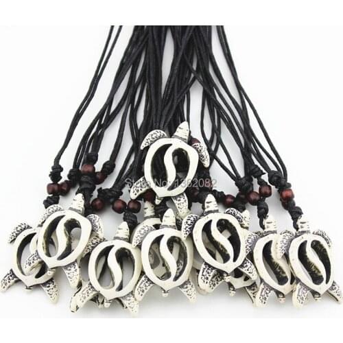 Wholesale 12pcs/LOT Men Womens Faux Yak Bone Yin Yang Hawaiian Honu Turtle Pendant Surfing Necklace Christmas Gift MN519