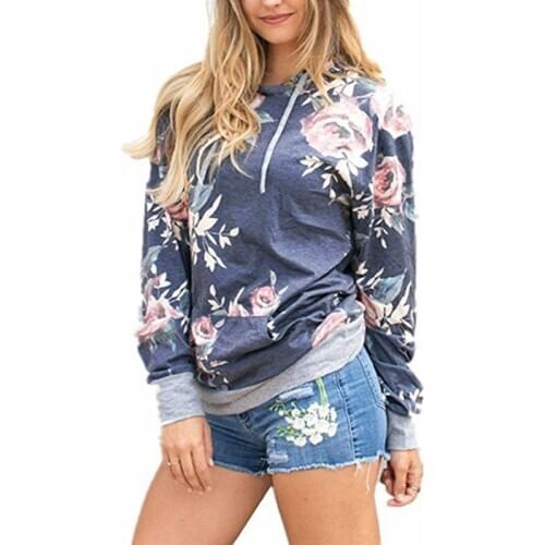 Autumn Womens Sweatshirt Fashion C Womens Long Sleeve Flowers Print Hoodie Female Athleisure Fashion Pullover Tops Pocket CoatS