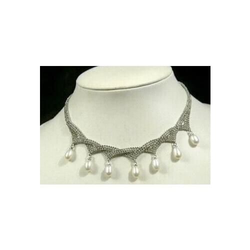 Real White Pearl 18KWGP Beads Pendant Necklace