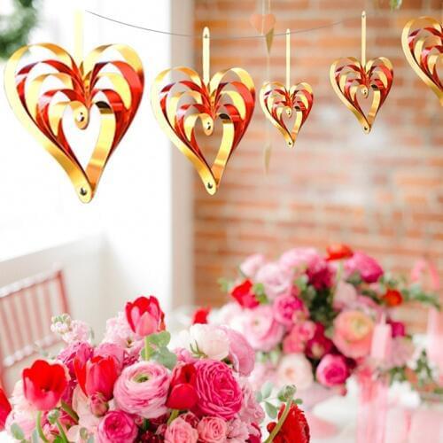 3D romantic Heart party decor 4Pcs DIY Wedding Deco Party Flag Hanging For House Room Decor Valentines Day Party Supplies