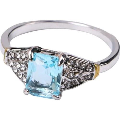 Luxury Women Blue/Purple/Green Zircon Wedding Bride Rings Stone Cut Promise Engagement Ring Jewelry Gift