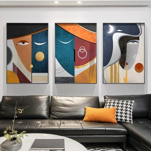 Modern Figure Abstract Geometric Canvas Painting Contemporary Art Poster Print Faces Wall Art Picture For Living Room Home Decor