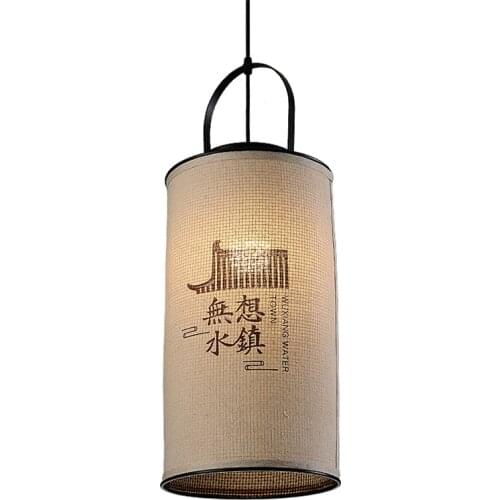 Zen-style Fabric Cylinder Pendant Lights Japanese Antique Round Dining Room Restaurant Hall Living Room Hanging Lights Lighting