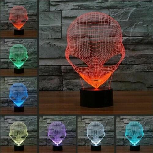 UFO-Pattern 3D Acrylic ET Martian Alien 7-Color Changing LED Table Lamp Night Light Touch Switch 5V With Remote Control