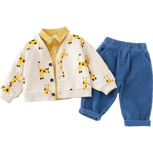 Spring and Autumn 2021 Childrens Foreign Style Boys and Girls Baby Childrens Long Sleeve Suit Sweater Three Piece Set