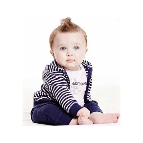 2020 Spring Autumn Baby Boy Girl Clothing Sets Long Sleeve Striped Handsome Coat+Bodysuit+Pants 3PCS Baby Boys Girls Clothes Set