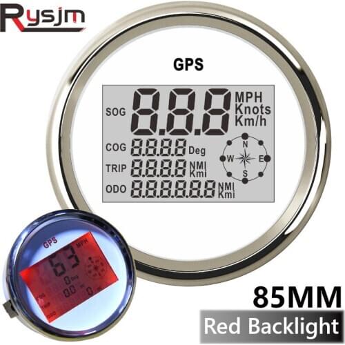 Waterproof 85mm Car Boat Digital GPS Speedometer Odometer 0-999 knots km/h mph Red Backlight for Motorcycle Truck Yacht 12V/24V