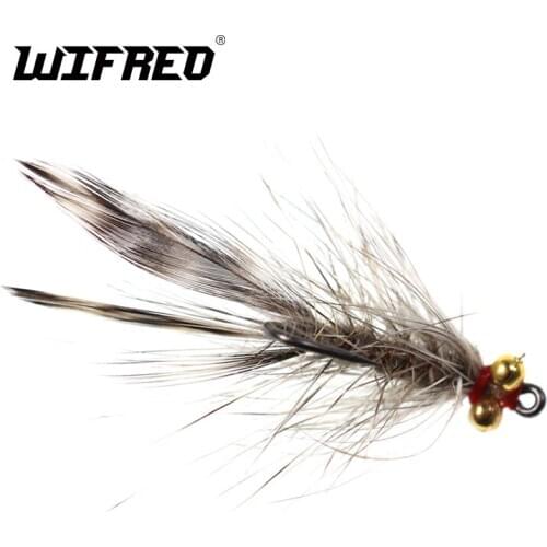 Wifreo 4PCS 10# Bead Chain Head Streamer Nymph Fly Fishing Insect Bait Popular Streamer Fly Bead Eyes Nymph Grey Color