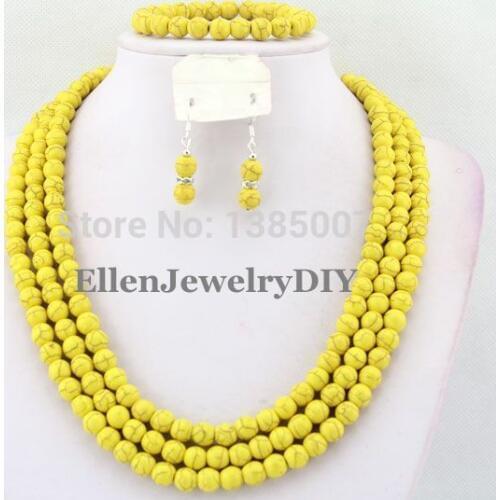 Yellow African Jewelry Set Nigerian African Wedding Beads Jewelry Set Beads Necklace Set W6617