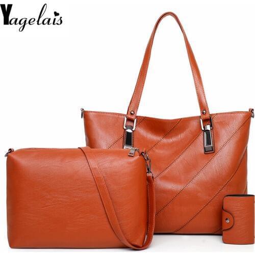 2019 Women Leather Handbags Luxury Solid Color 3 Sets Ladies Composite Bag Fashion Clutch Bags For Women Shoulder Bags Purse