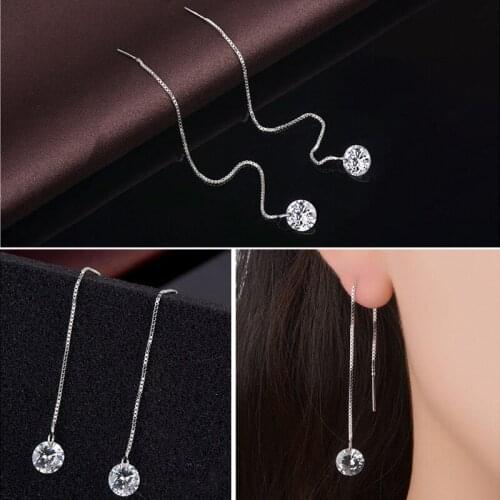 ZHOUYANG Long Tassel Earrings For Women Simple Style AAA+ Round Cut Cubic Zirconia Ear Line Birthday Gift Fashion Jewelry KBE027