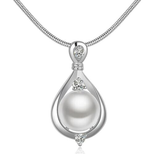 Elegant Jewelry Imitation Pearl Teardrop Pendant Snake Chain Women Necklace