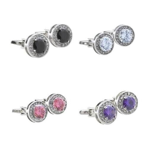 10pairs/lot Luxury Big Zircon Cufflinks Black/White/Pink/Purple Zircon Crystal Cuff Links Cufflinks Mens Jewelry Wholesale