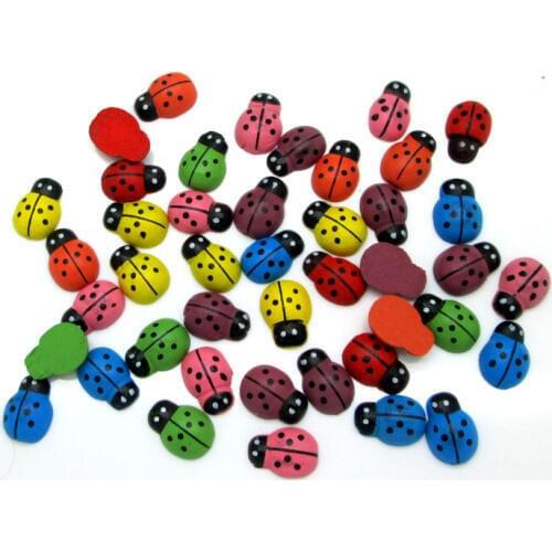 100Pcs Mixed Coloful Wood Beetles Decoration Crafts Flatback Beads Cabochon Scrapbook DIY Embellishments Accessories Buttons