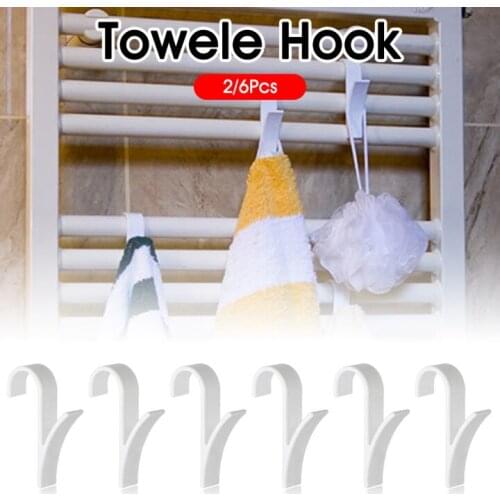 2/6pcs High Quality Hanger For Heated Towel Radiator Rail Clothes Hanger Bath Hook Holder Percha Plegable Scarf Hanger White