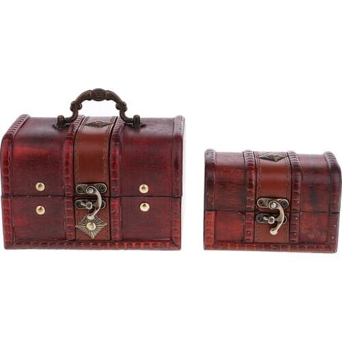 2PCS Retro Wooden Jewelry Storage Box Treasure Chest Organizer Home Decor