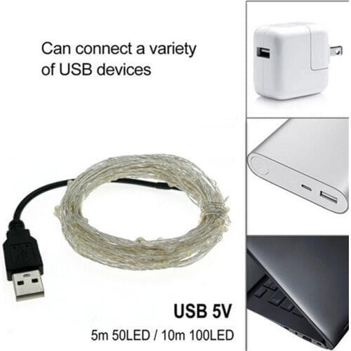2PCS USB Silver Wire String Lights 5m 10m DC 5V Starry Fairy Lights for Christmas Wedding Party Decoration
