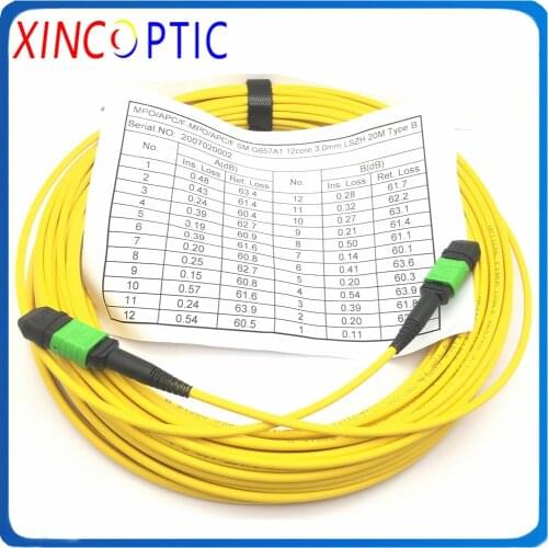 20M,12Fiber Single Mode,OS1,12C MPO/APC Female to MPO/APC (F ) 3.0mm LSZH Mini Round Yellow Fiber Optic Patch Cord Jumper Cable