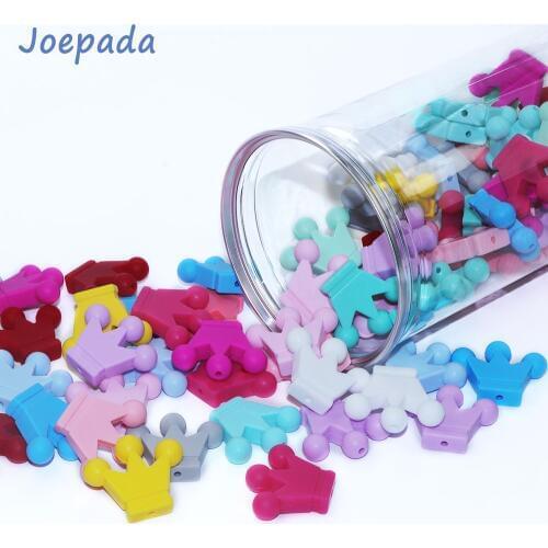 Joepada 50pcs Baby Teether Silicone Crown Beads Food Grade Infant Teething Necklace Accessories Newborn Pacifier Clips Chain DIY