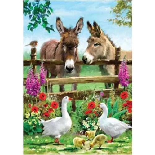 5D DIY Farm Animal Donkey Duck Pattern Cross Stitch Embroidery Mosaic Home Living Room Decoration Diamond Painting FH559