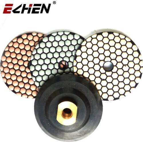 7pcs/set 4 inches Diamond Dry Polishing Pad With 1 Rubber Backer 100mm Sanding Disc Granite Marble