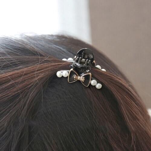 KoreanHair Accessories Elegant Wild Black-and-White Bow Pearl Small Hairclip Bang Side Clip Grip Hair Claw head bands for women