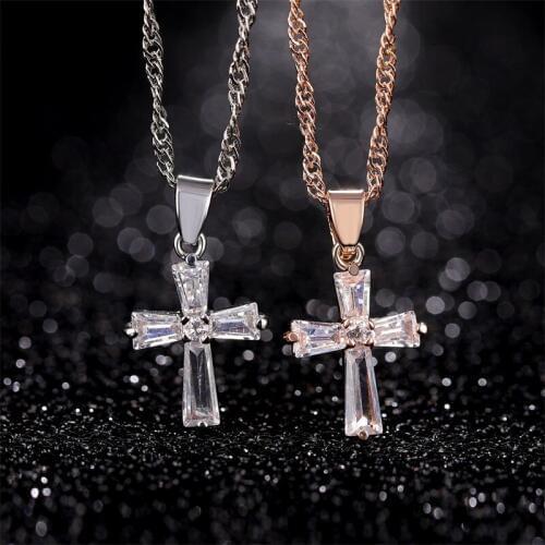 ALIUTOM Punk Crystal Cross Pendant Necklaces For Women Men fashion Street Hip Hop Chains Zircon Silver Color Couple Jewelry Gift