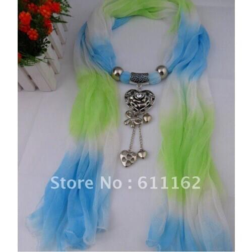 Free 2018 charm gradual change color scarf alloy rose language of flowers + peach heart pendant professional scarf24PCS