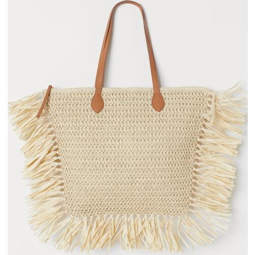 Bohemian Tassel Straw Handbags Women Wicker Woven Shoulder Bags Rattan Large Capacity Tote Casual Summer Beach Big Purses 2021