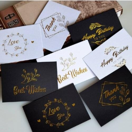 50Pcs/lot Bronzing Single Page Type Greeting Thank You Card Wedding Birthday Party Invitations Flower Shop Gift Blank Card