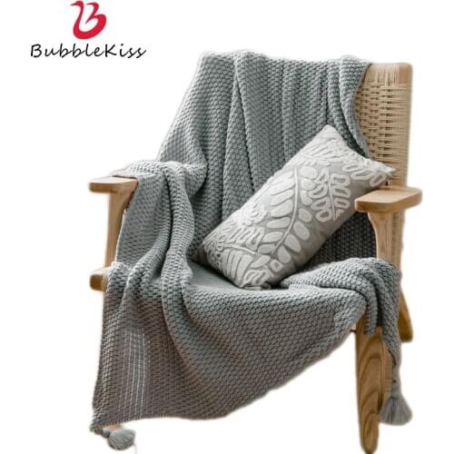 Bubble Kiss Solid Color Blanket Tassel Knitting Home Blankets For Beds Office Shawl Siesta Blanket Travel Portable Throw Blanket