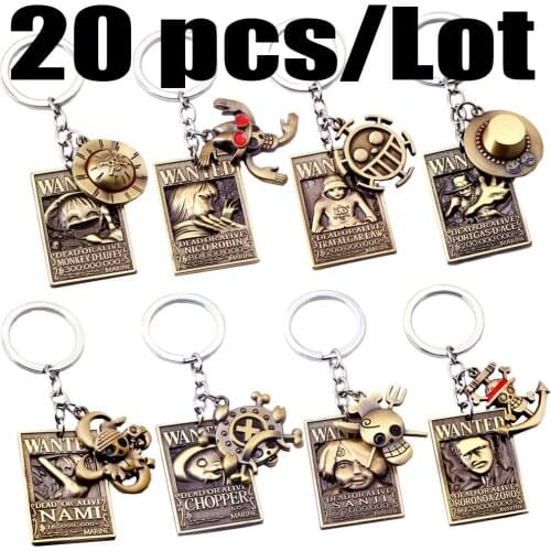 One Piece Wanted & Logo Luffy Roronoa Zoro Chopper Sanji Portgas D Ace Nami Nico Robin Trafalgar Law Alloy Keychain Key Chain