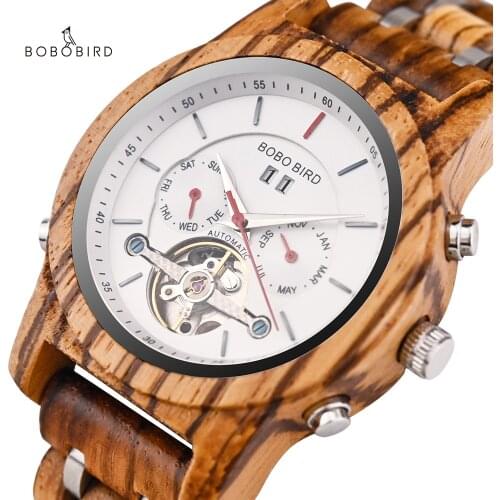Bobo Bird Fashion Womens Watches for Women Mechanical Watch Handmade Wooden Metal Mens Watches Luxury Female Wristwatches