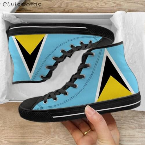 ELVISWORDS Saint Lucia Flag Design Mens Boys High Top Shoes Lightweight Lace Up Sneakers Comfortable Classic Vulcanized Footwear